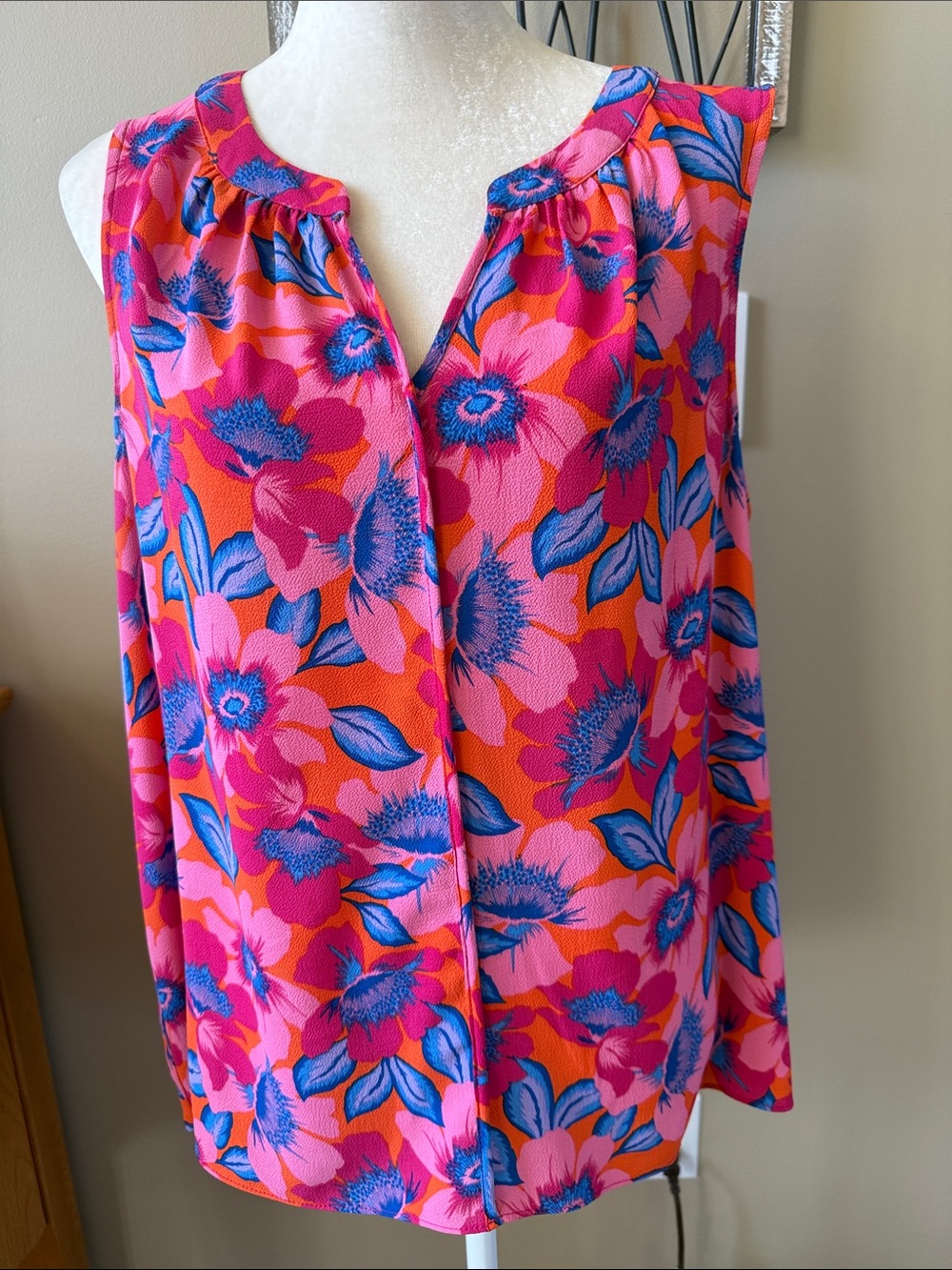 Rose & Olive Pink, Orange & Blue Floral Sleeveless Camisole